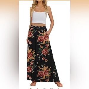 DB Moon Floral A-lineMaxi Skirt - Black and Red
